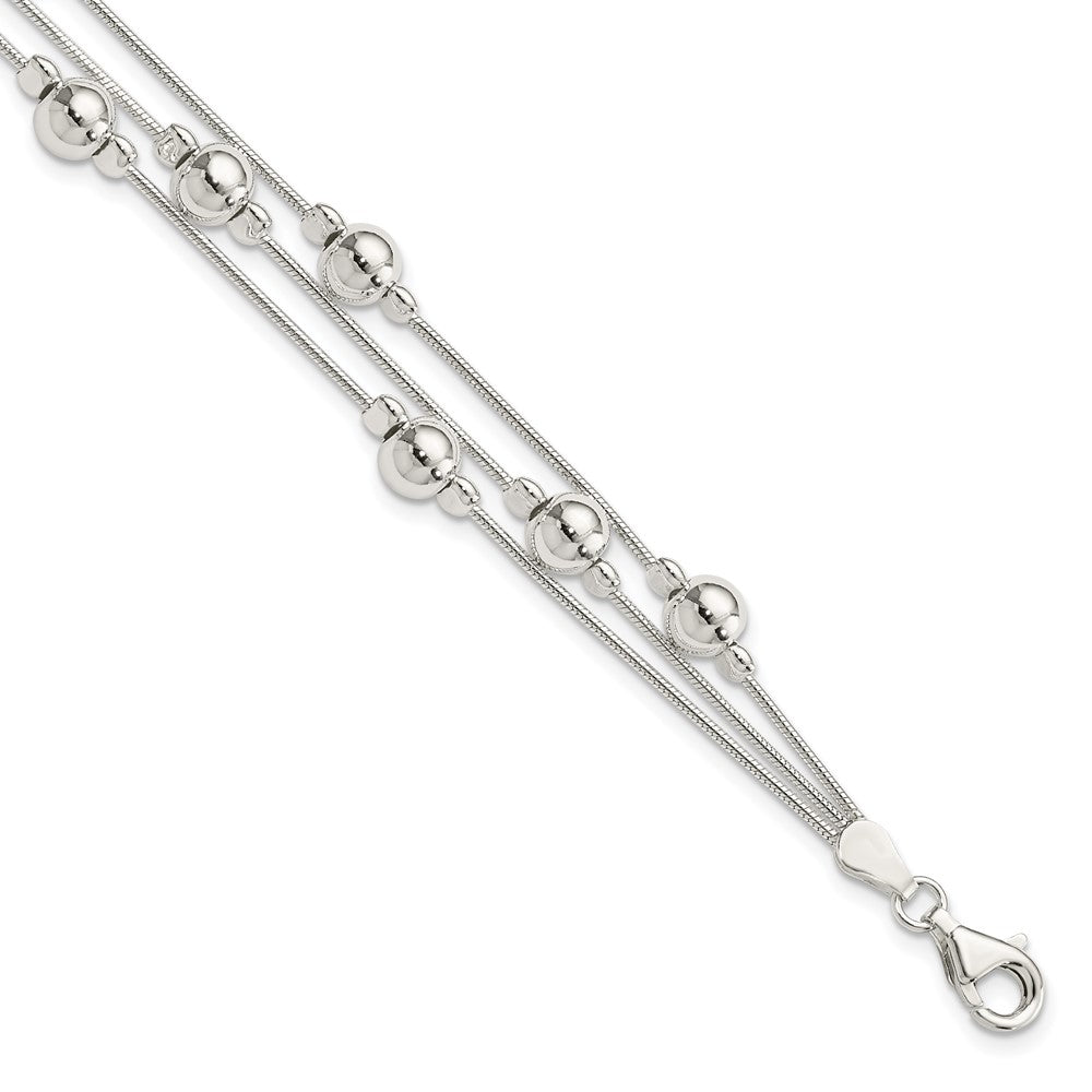 Sterling Silver Polished Bead Snake Chain Bracelet 7.5 inches