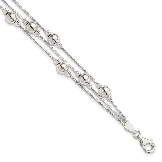Sterling Silver Polished Bead Snake Chain Bracelet 7.5 inches