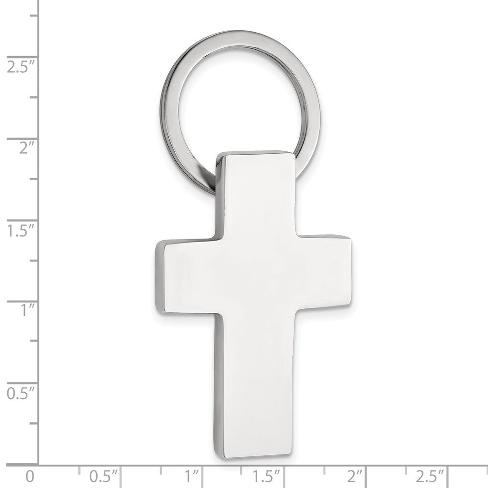 Polished Nickel-plated Engravable Cross Key Ring