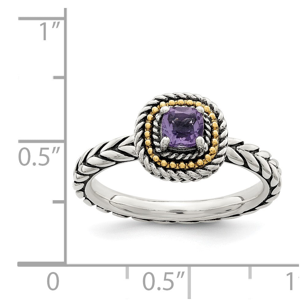 Shey Couture Sterling Silver with 14K Accent Antiqued Cushion Amethyst Ring
