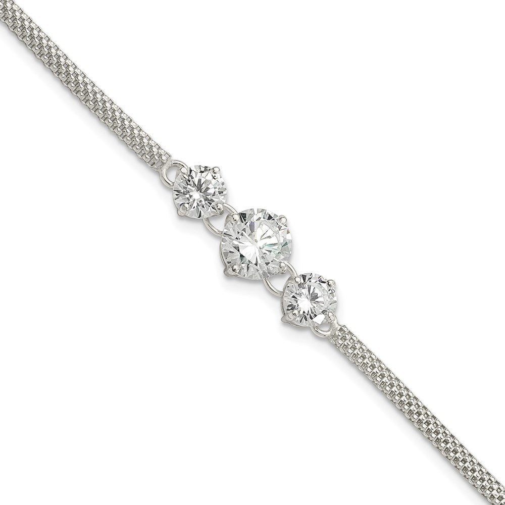 Sterling Silver CZ 7.5in 3-stone Bracelet 7.5 inches