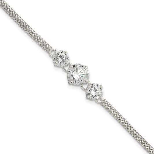 Sterling Silver CZ 7.5in 3-stone Bracelet 7.5 inches