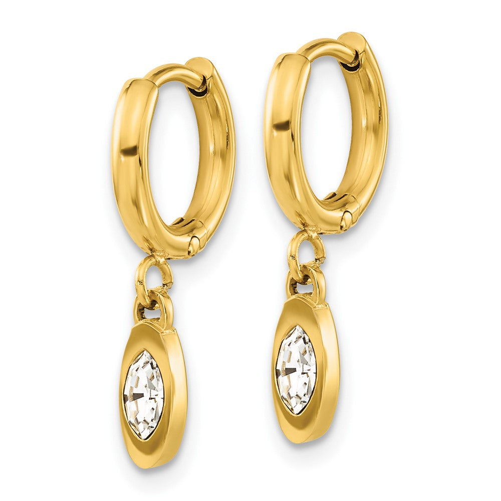 Stainless Steel Polished Yellow IP w/Swarovski Dangle Hoop Earrings