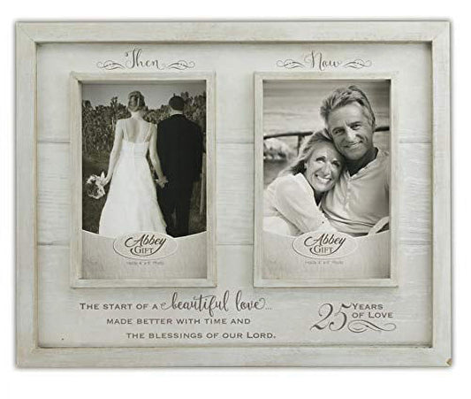 Abbey Gift Then & Now 25Th Anniversary Wood Frame, 12" x 9.5", Multicolor