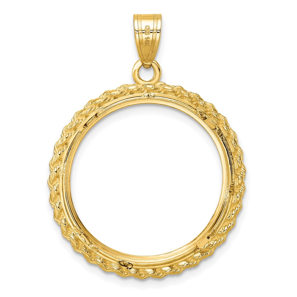 Wideband Distinguished Coin Jewelry 14k Polished with Casted Rope 22.0mm Prong Coin Bezel Pendant