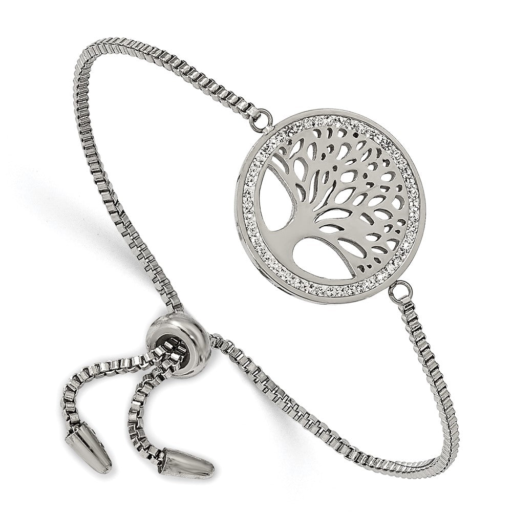 Stainless Steel Polished Preciosa Crystal Tree Adjustable Bracelet 7.25 inches