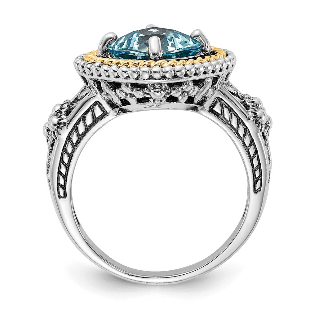 Sterling Silver w/14k Accent Polished & Antiqued Swiss Blue Topaz Ring