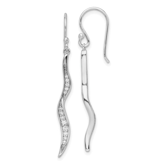 Sterling Silver Rhodium-plated Polished CZ Wavy Dangle Earrings