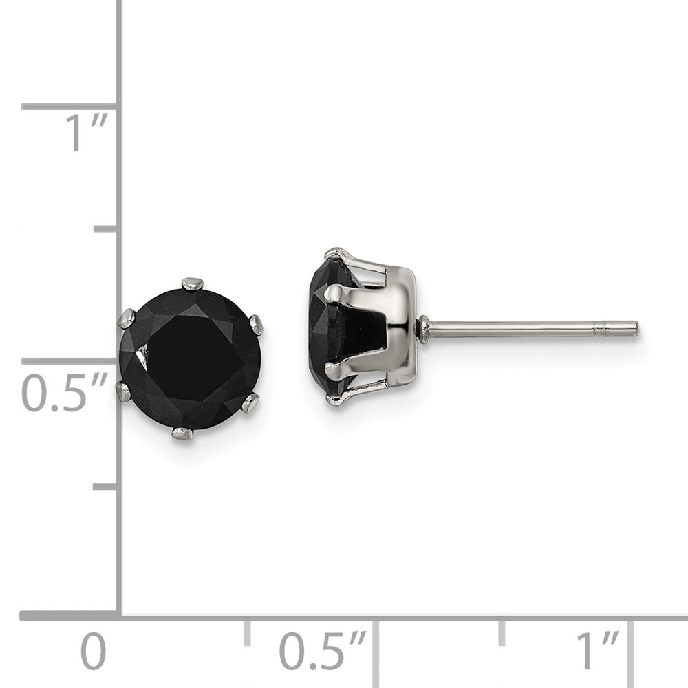 Stainless Steel Polished 7mm Black Round CZ Stud Post Earrings