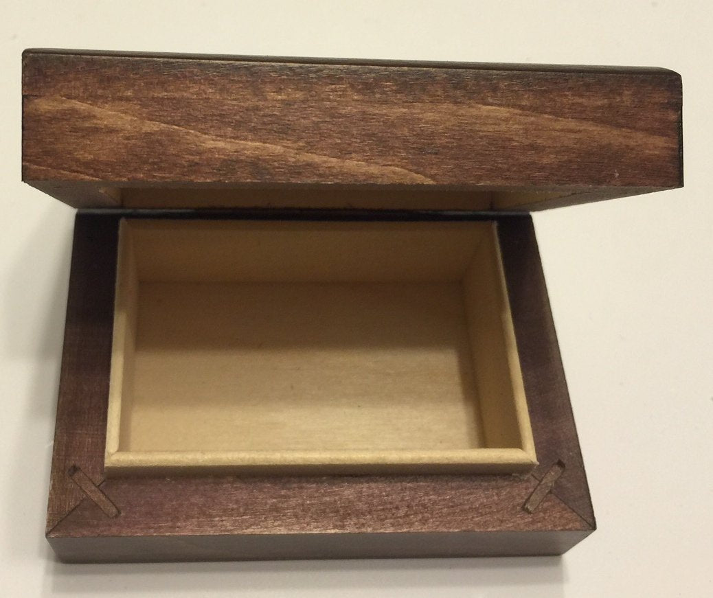 Handcrafted Walnut Finish Wood Box with Wedding Rings Inlay QGM5388