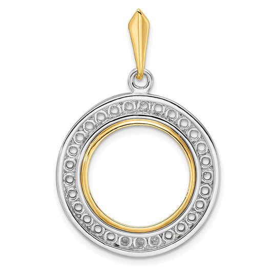Wideband Distinguished Coin Jewelry 14k Two-tone Polished Channel Set Diamond 16.5mm Prong Coin Bezel Pendant Mounting