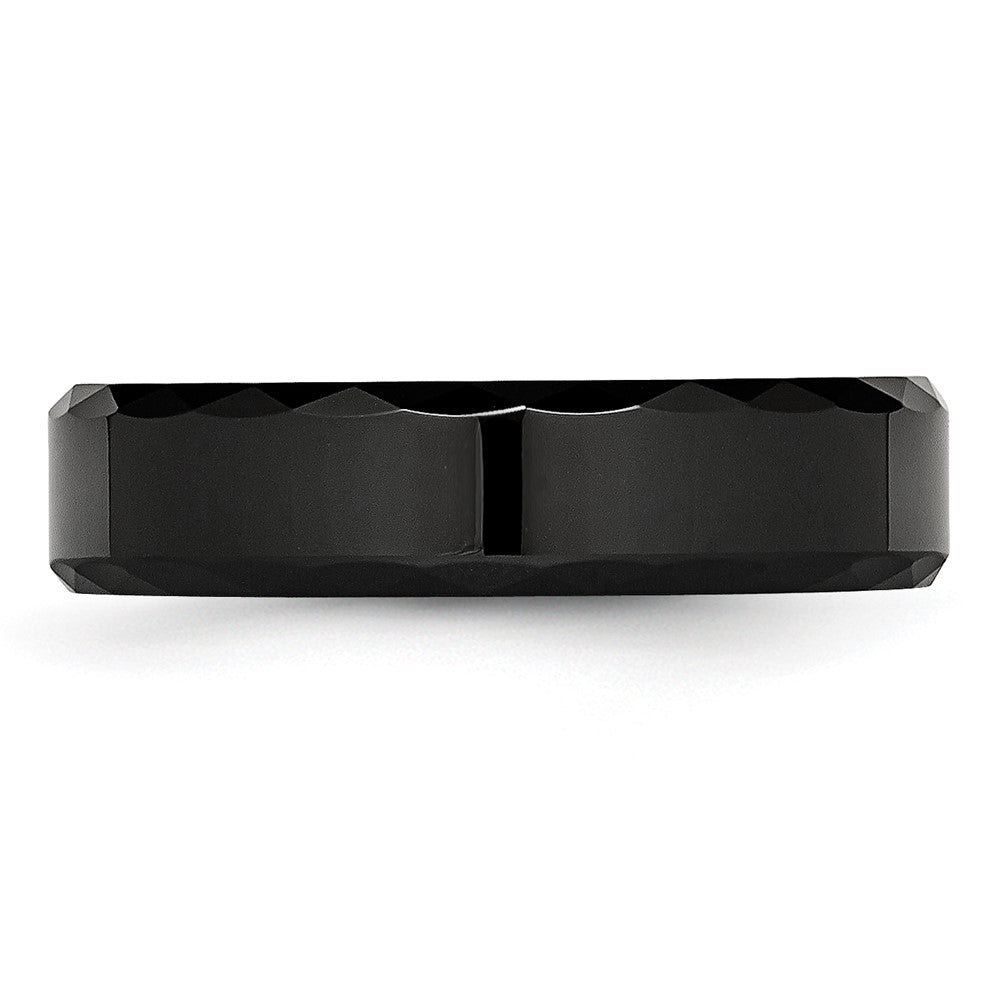 Ceramic Black Faceted and Beveled Edge 6mm Polished Band Size - 7.5