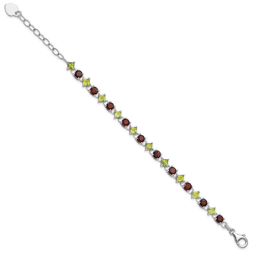 Sterling Silver Garnet & Peridot w/ 1 ext Bracelet
