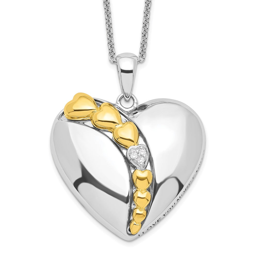 Sentimental Expressions Sterling Silver Rhodium and Gold-plated CZ I Love You More Each Day Heart 18 inch Necklace with Poem Card 18 Inches