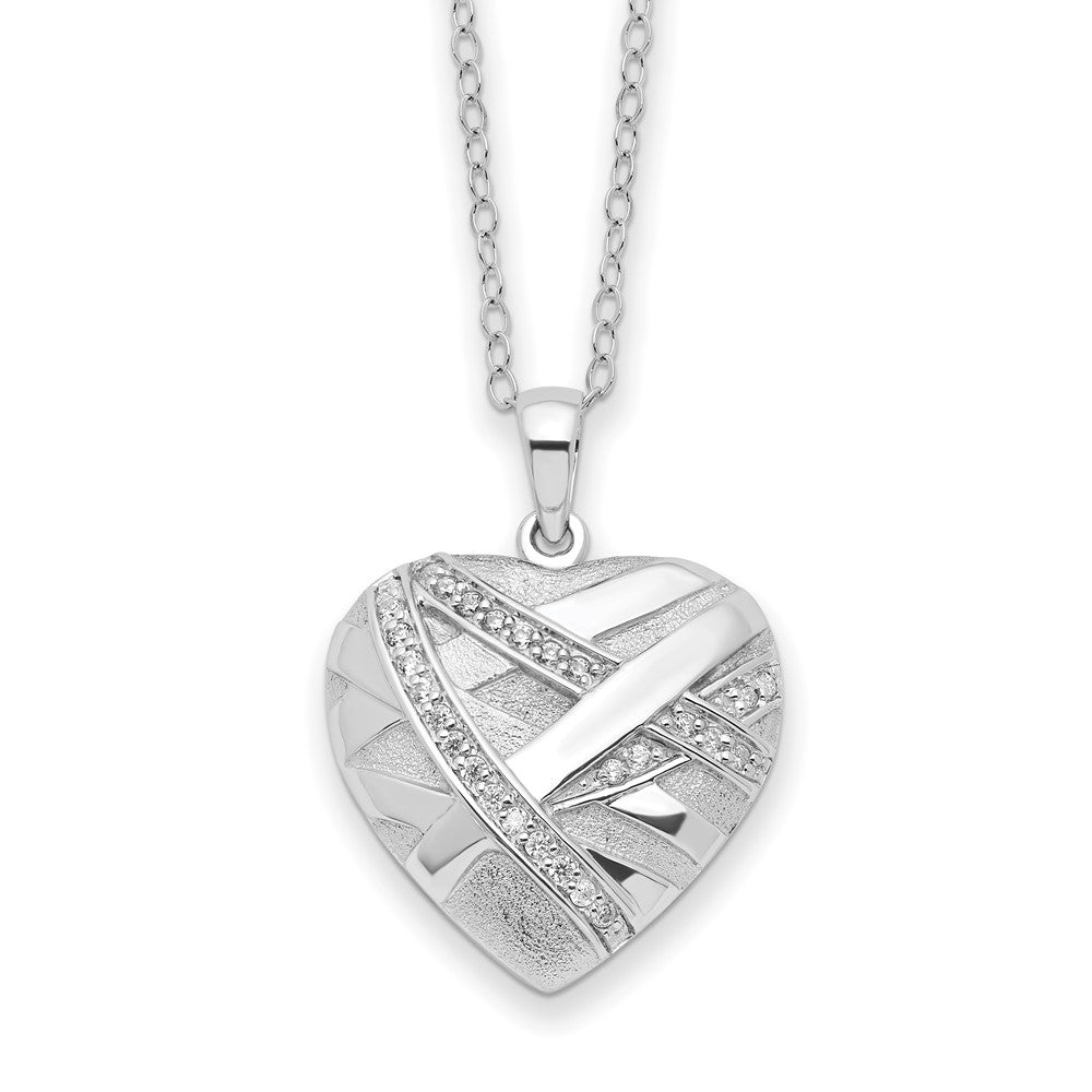 Sentimental Expressions Sterling Silver CZ Bandaged Heart Ash Holder 18 Inch Necklace 18 Inches