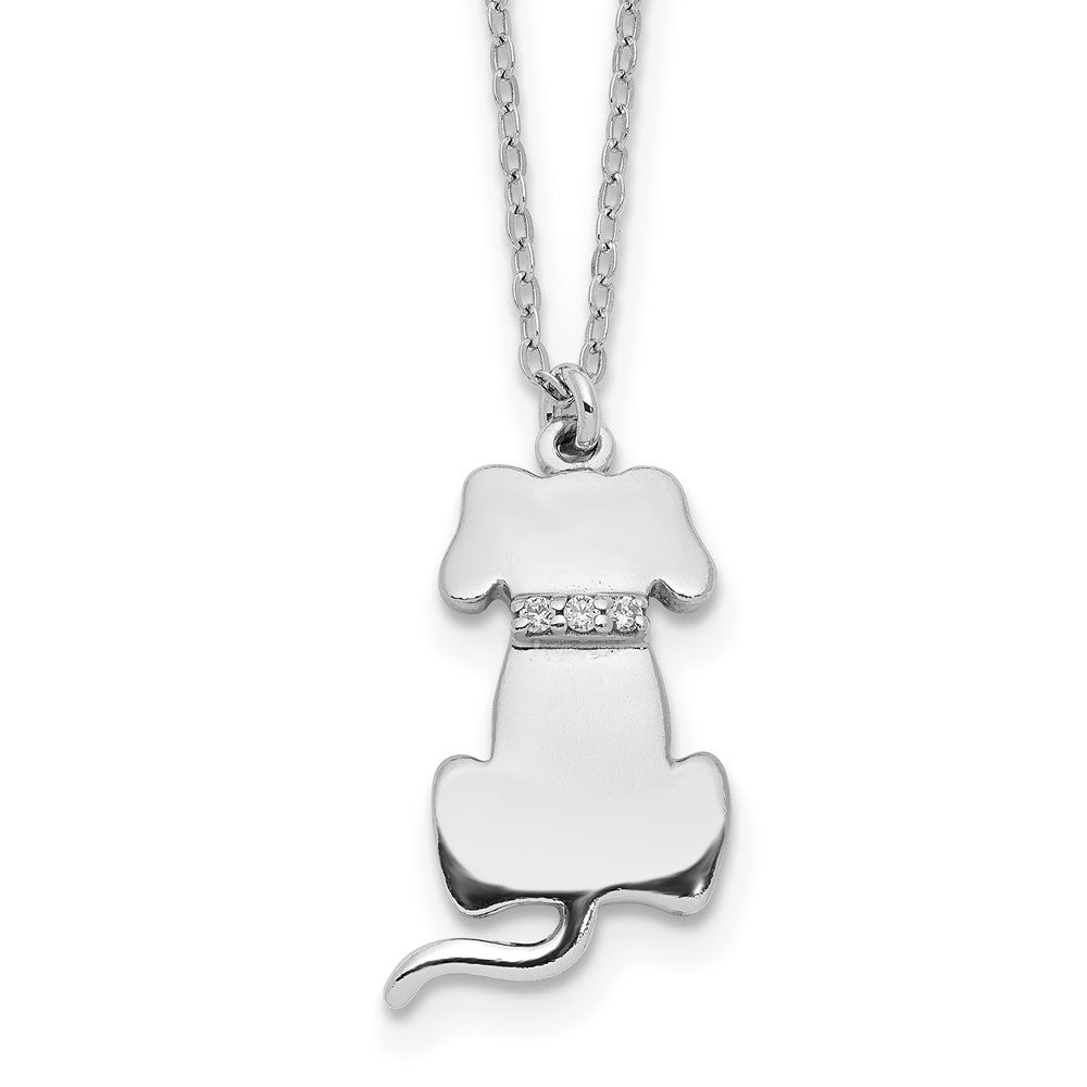 Sterling Silver Rhodium-plated CZ Dog Necklace 15.75 Inches