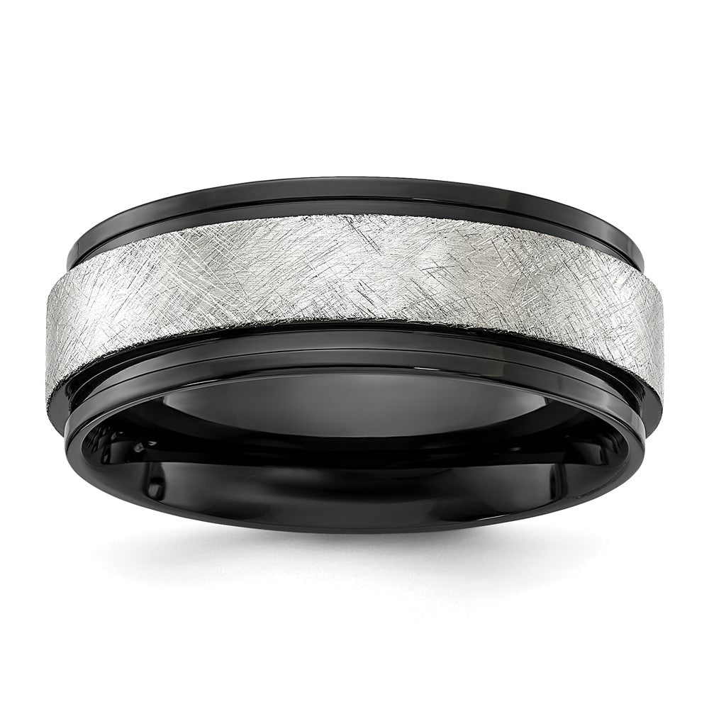 Chisel Titanium Polished with Brushed Center Black IP-plated 8mm Band Size - 10.5