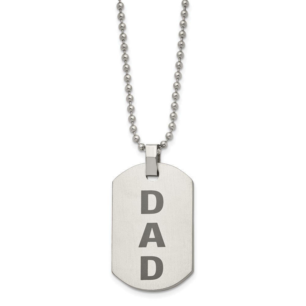 Stainless Steel Polished and Lasered DAD Dog Tag 24in Necklace