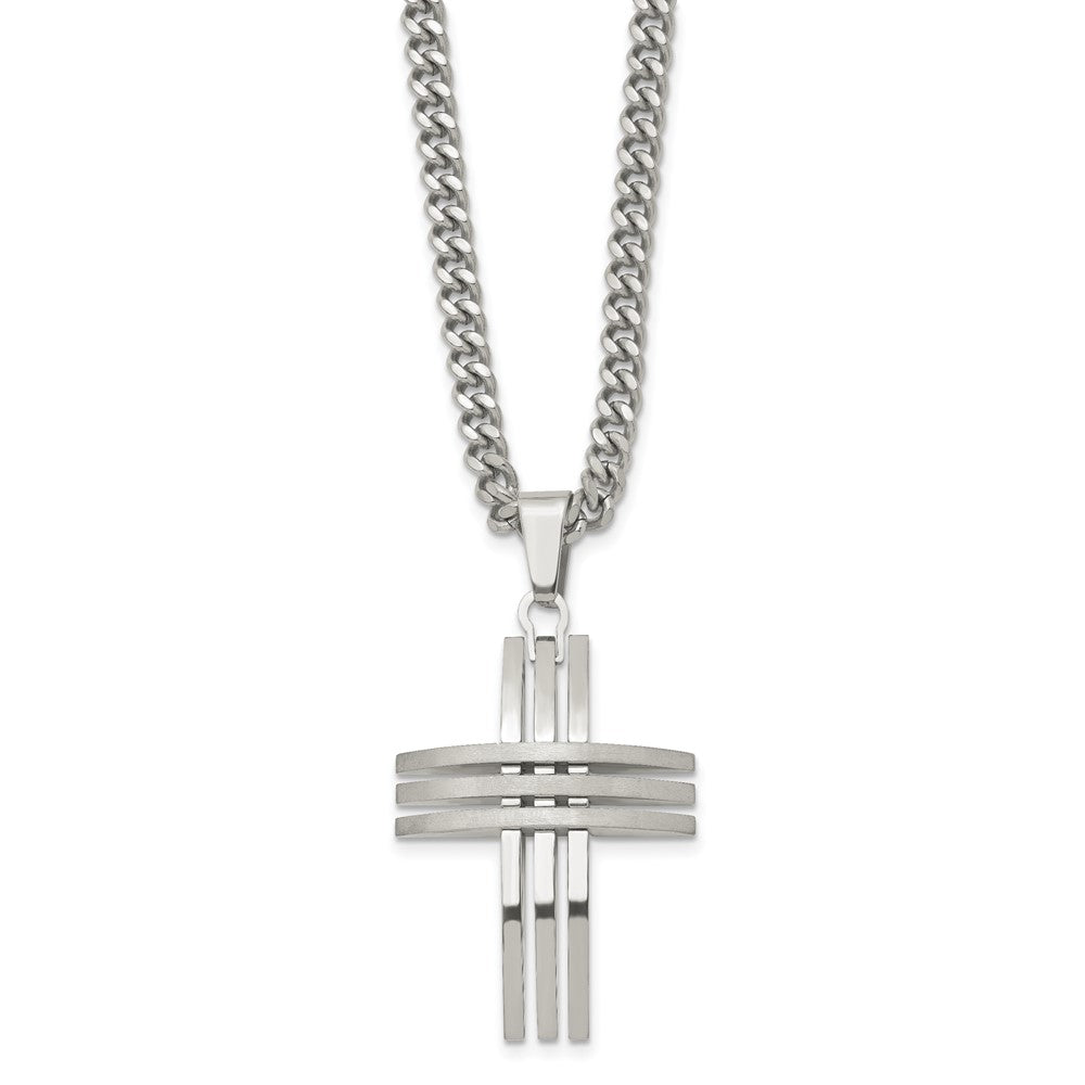 Stainless Steel Brushed and Polished Cross 24in Necklace