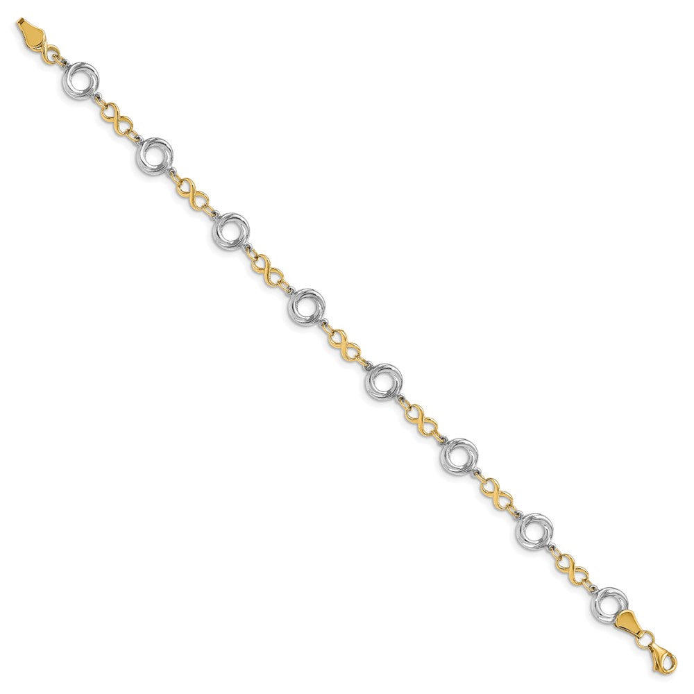 10K Two-tone Polished Textured Infinity Bracelet 7.5  inches