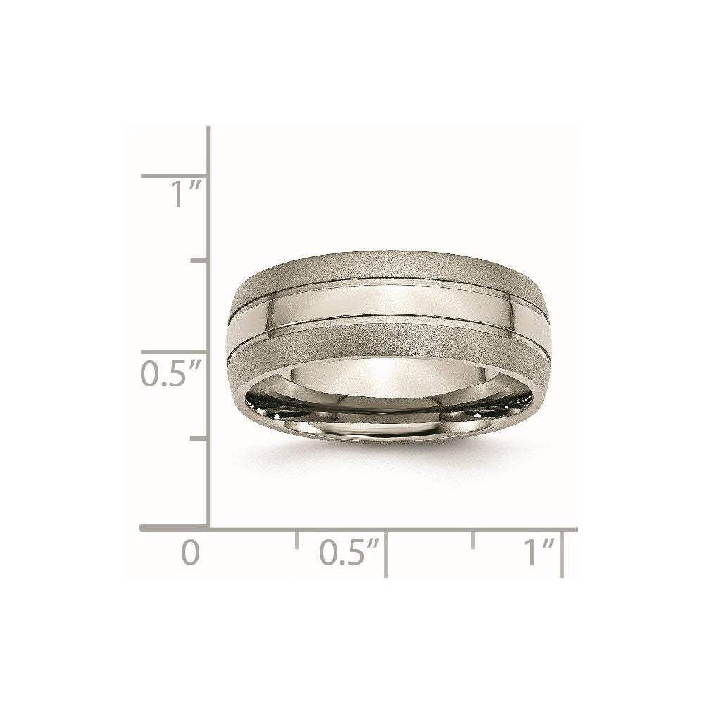 Titanium Brushed and Polished 8mm Grooved Band Size - 15