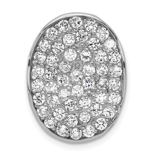 Sterling Silver Polished CZ Wavy Oval Chain Slide Pendant