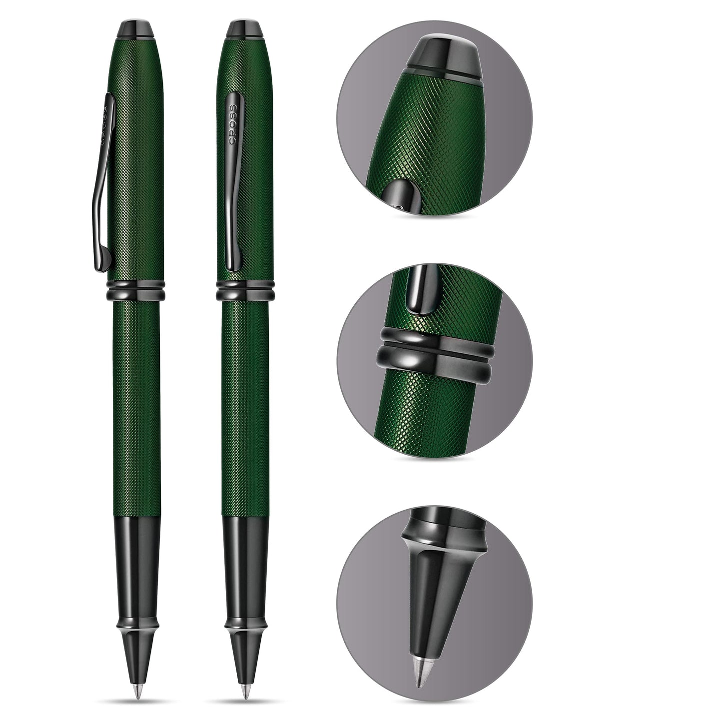 Cross Townsend Midnight Green Micro Knurled and Sandblasted Matte Black PVD w/Matte Black PVD Appointmen's Selectip Rollerball Pen