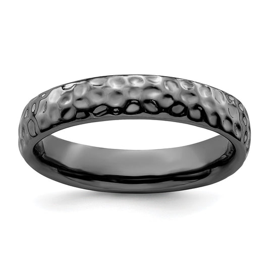 Sterling Silver Stackable Expressions Black-plated Ring Size -9