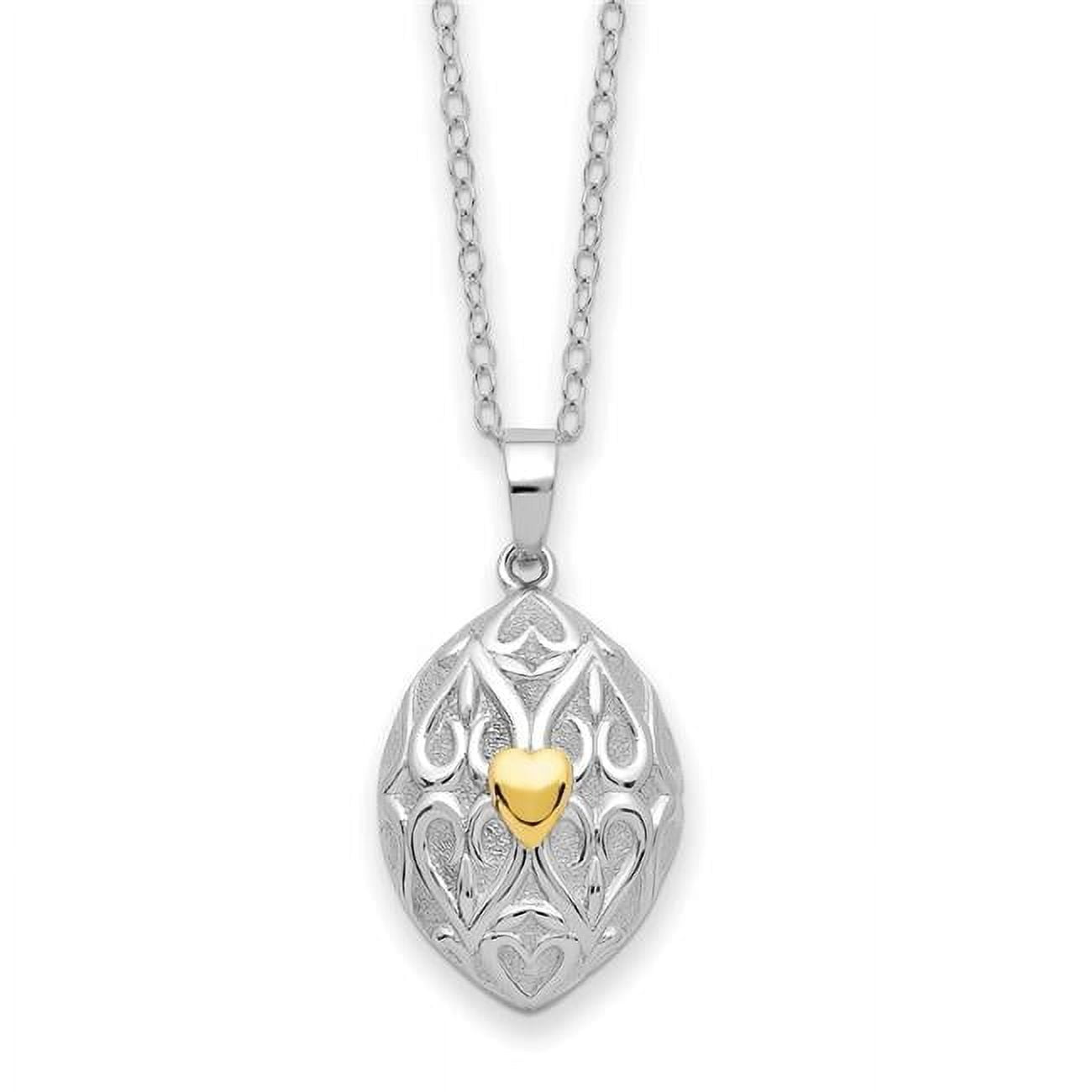 Finest Gold Sterling Silver Rhodium Gold-Tone Heart Egg Shaped Ash Holder 18 in. Necklace