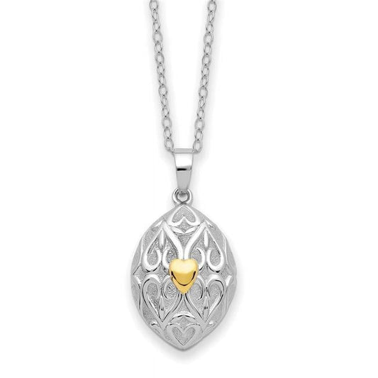 Finest Gold Sterling Silver Rhodium Gold-Tone Heart Egg Shaped Ash Holder 18 in. Necklace