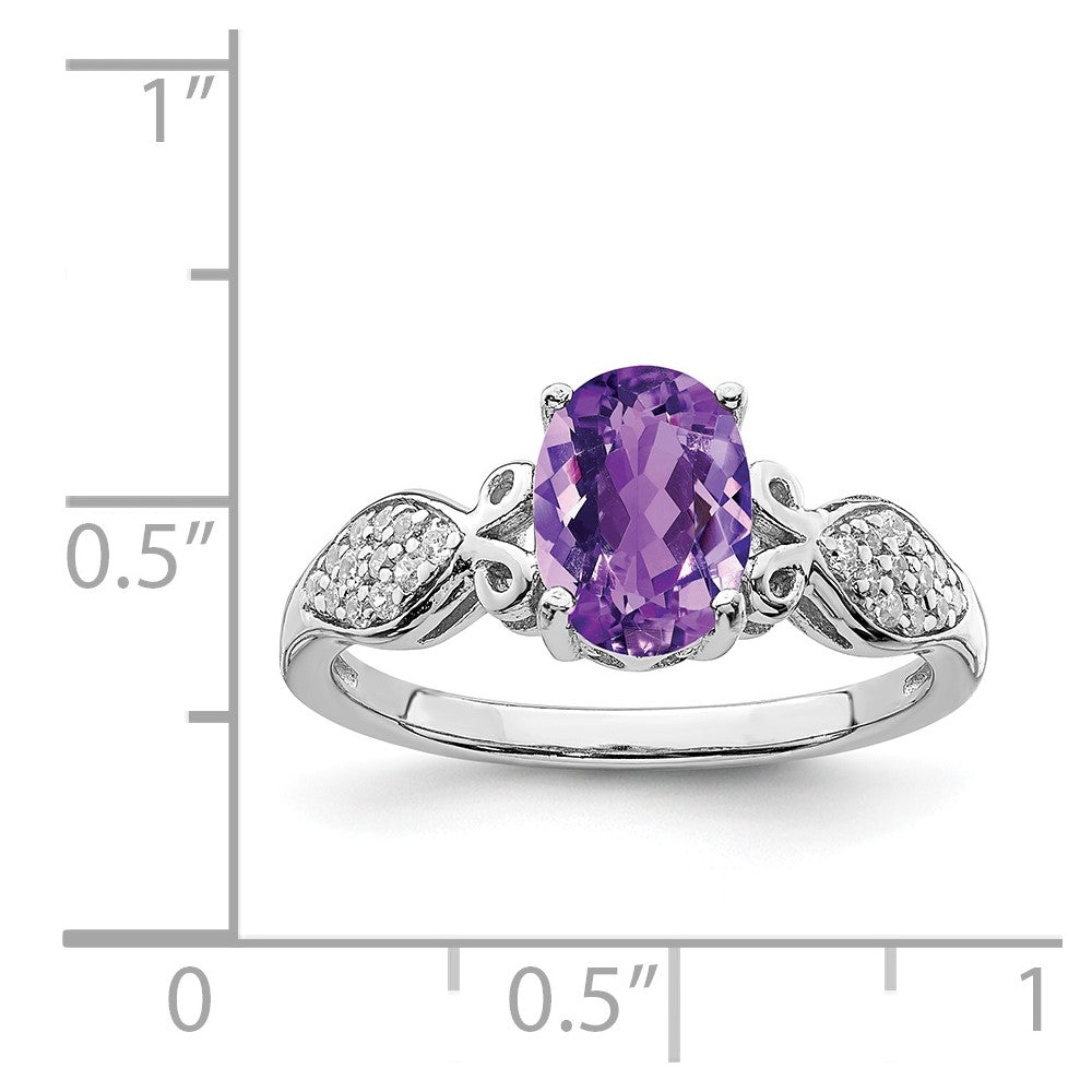 Sterling Silver Rhod-plated Polished Amethyst and White CZ Ring