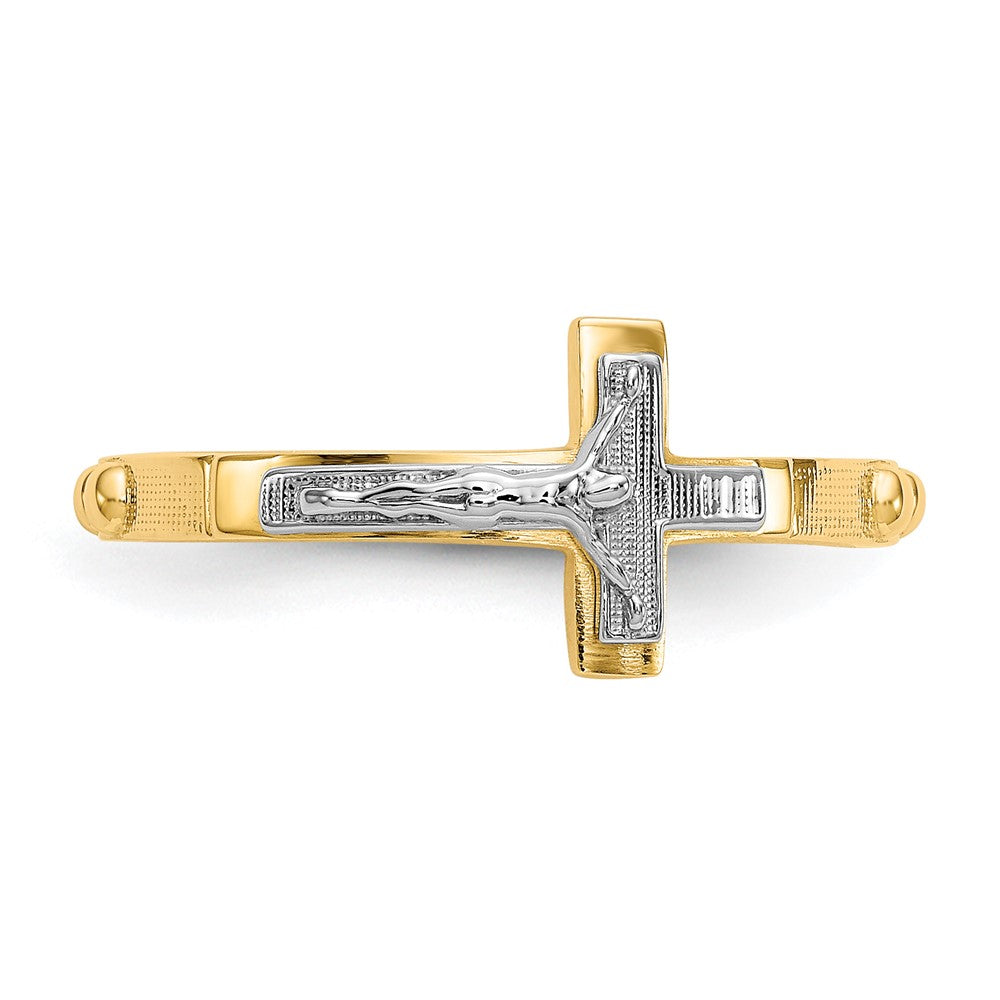 14K Two-tone Crucifix Rosary Ring Size 7