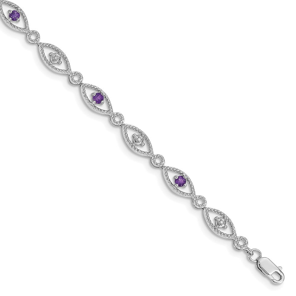 Sterling Silver Rhodium-plated Amethyst Diamond Bracelet 7 inches