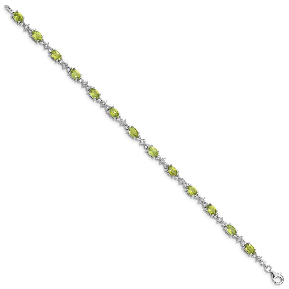 Sterling Silver Rhodium-plated Peridot White Topaz Bracelet 7 inches