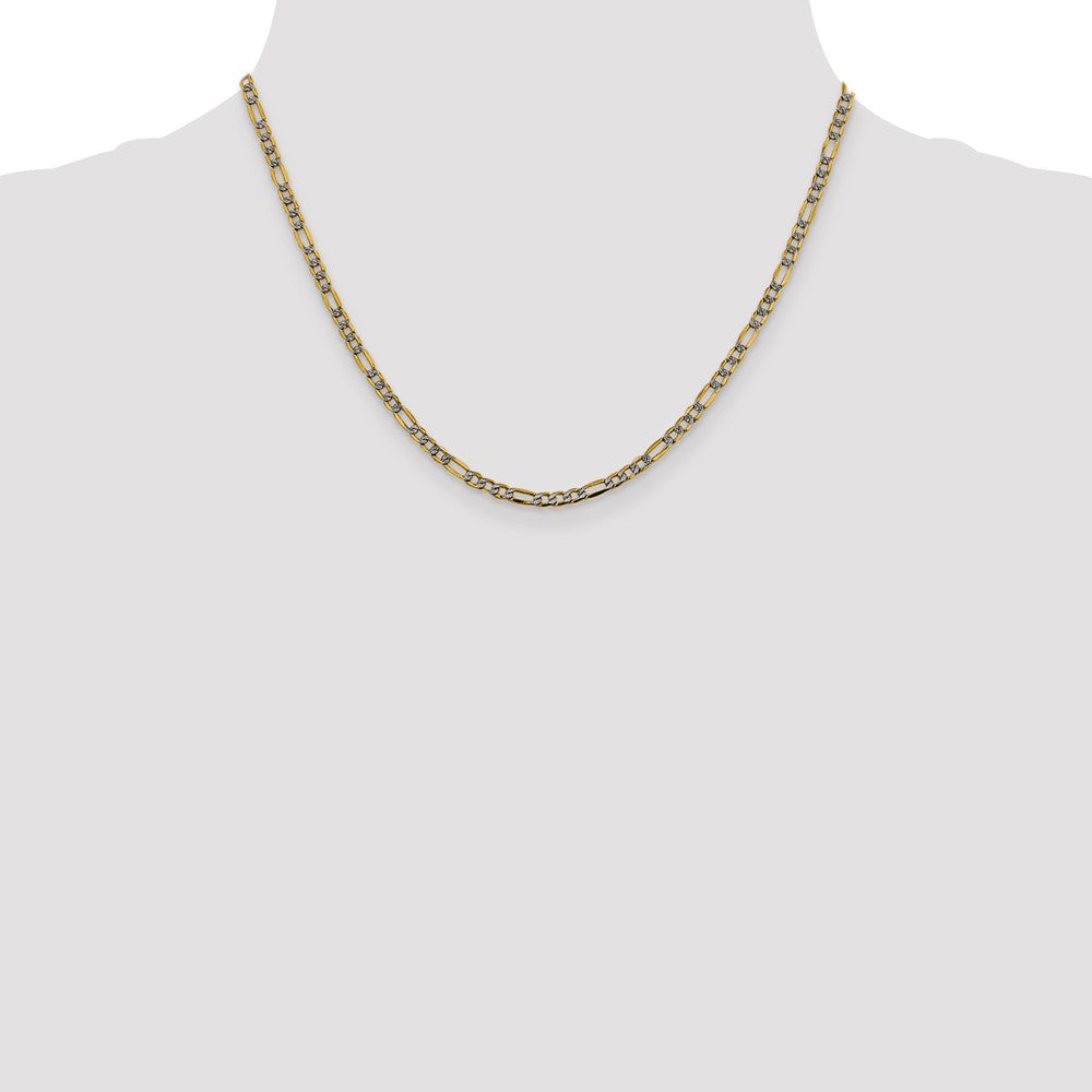 14K 18 inch 3.2mm Semi-Solid with Rhodium Pav‚ Figaro with Lobster Clasp Chain