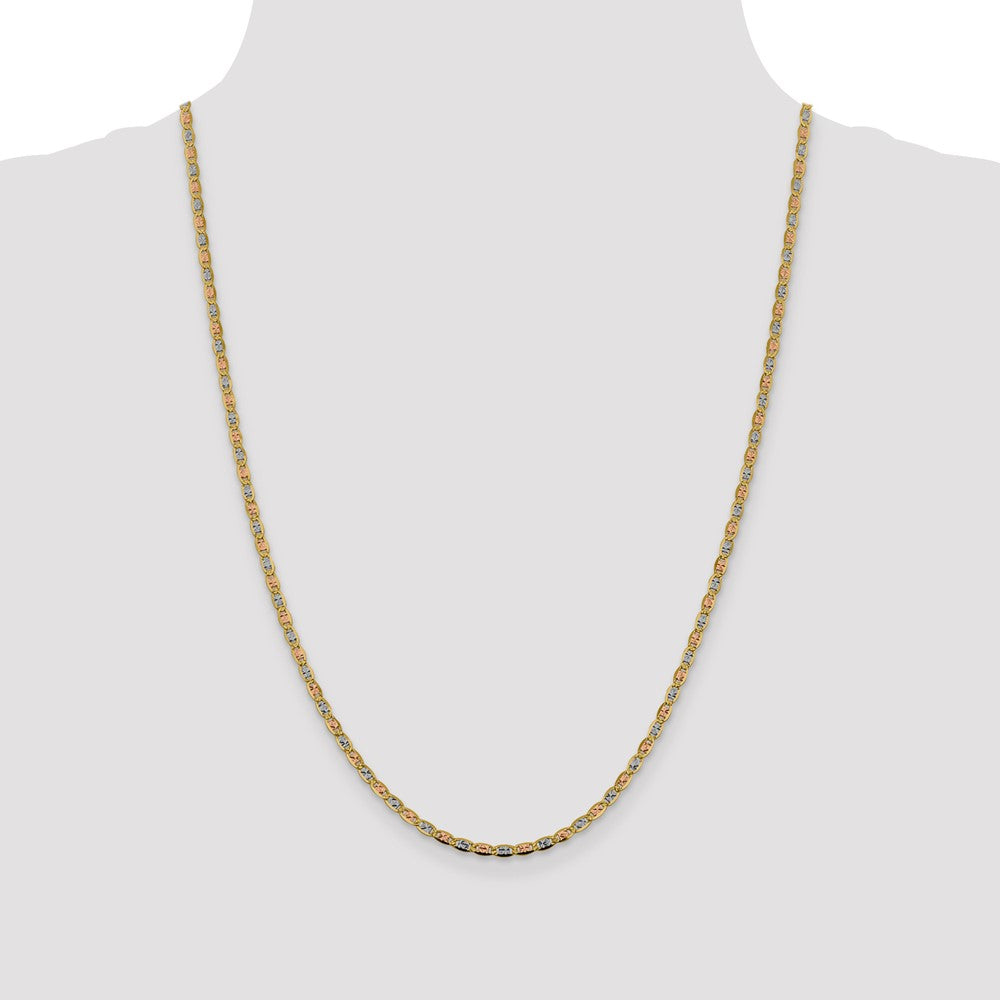 14K 24 inch 2.75mm Tri-color Pav‚ Valentino with Lobster Clasp Chain