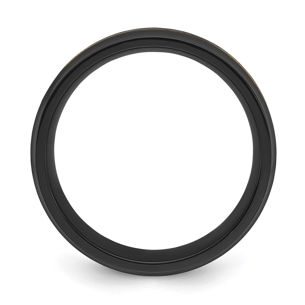 Chisel Black Zirconium Brushed and Polished Yellow IP-plated 8mm Band Size - 12.5