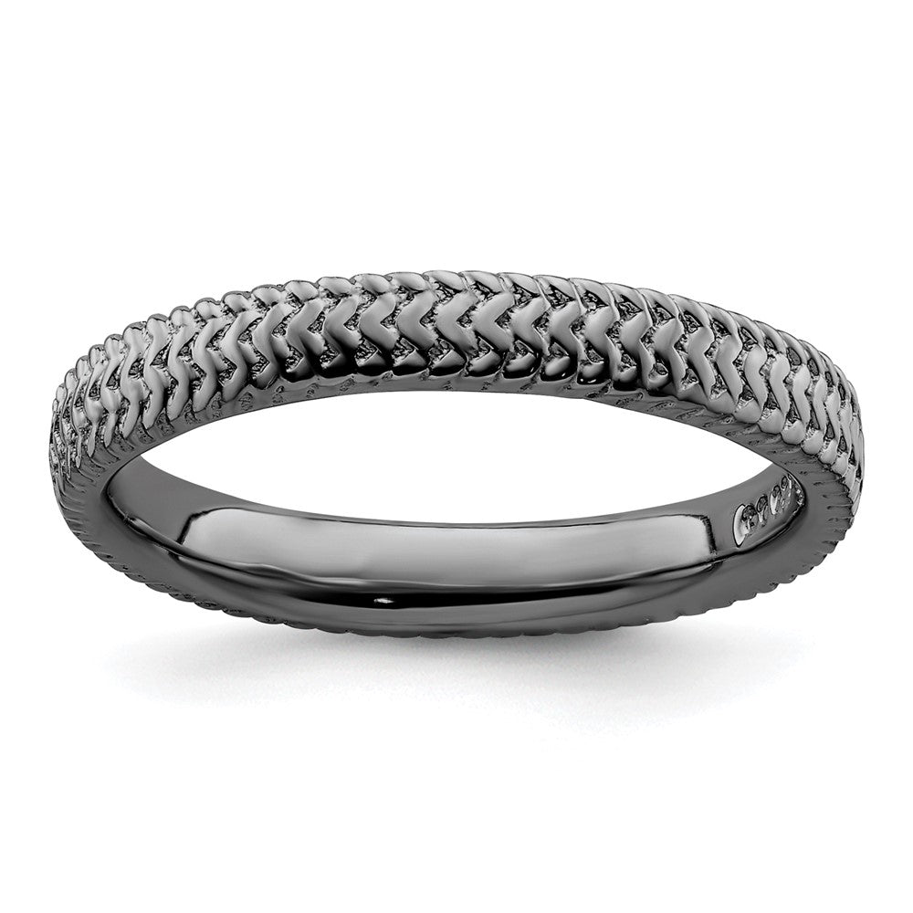 Sterling Silver Stackable Expressions Black-plated Ring Size -10