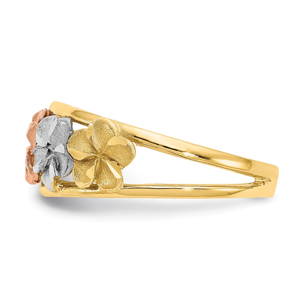 14k Two-Tone & Rhodium Satin/Polished D/C Flower Ring Size 7
