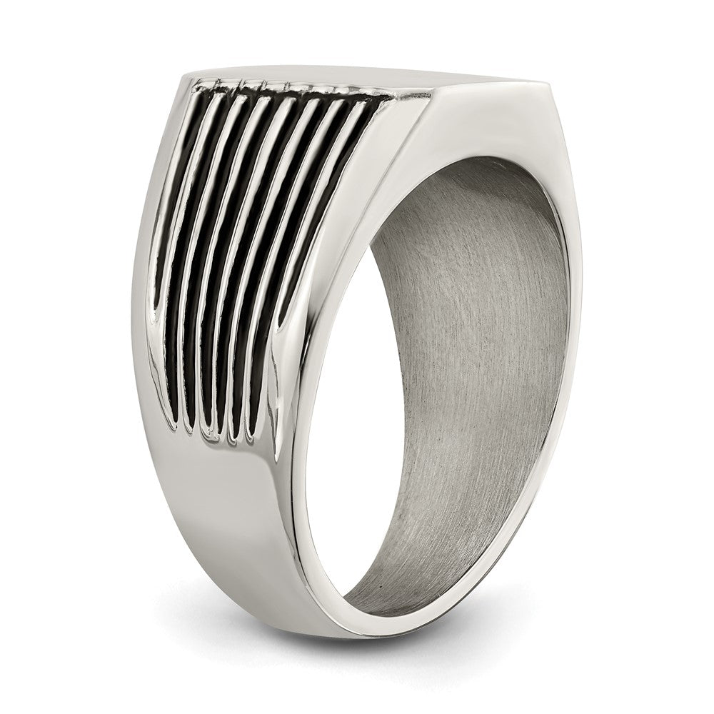 Stainless Steel Polished with Black Enamel Signet Ring Size - 11