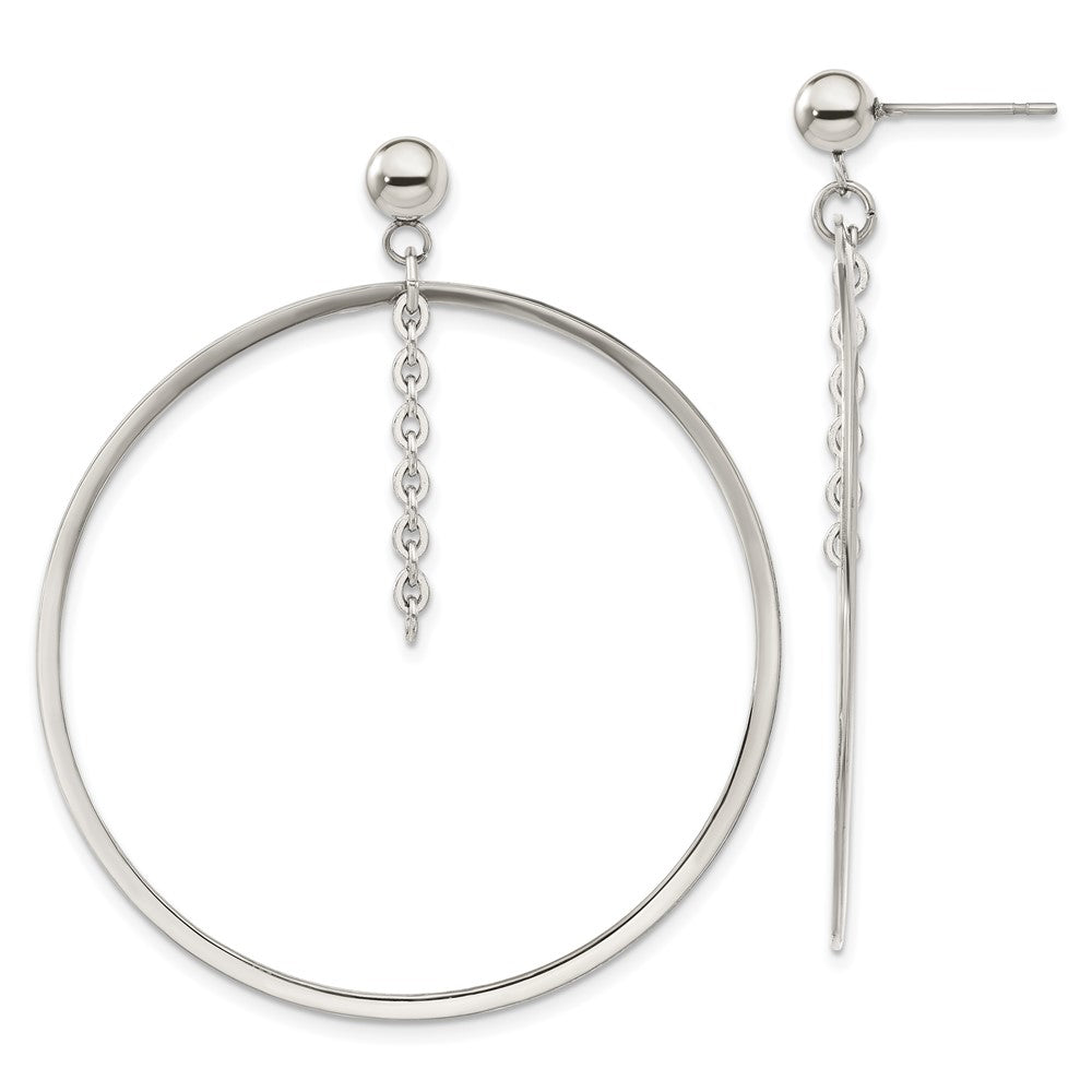 Stainless Steel Polished Circle Post Dangle Earrings