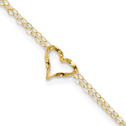 14k Double Strand Heart 9 Inch with 1 Inch extension Anklet 9 inches