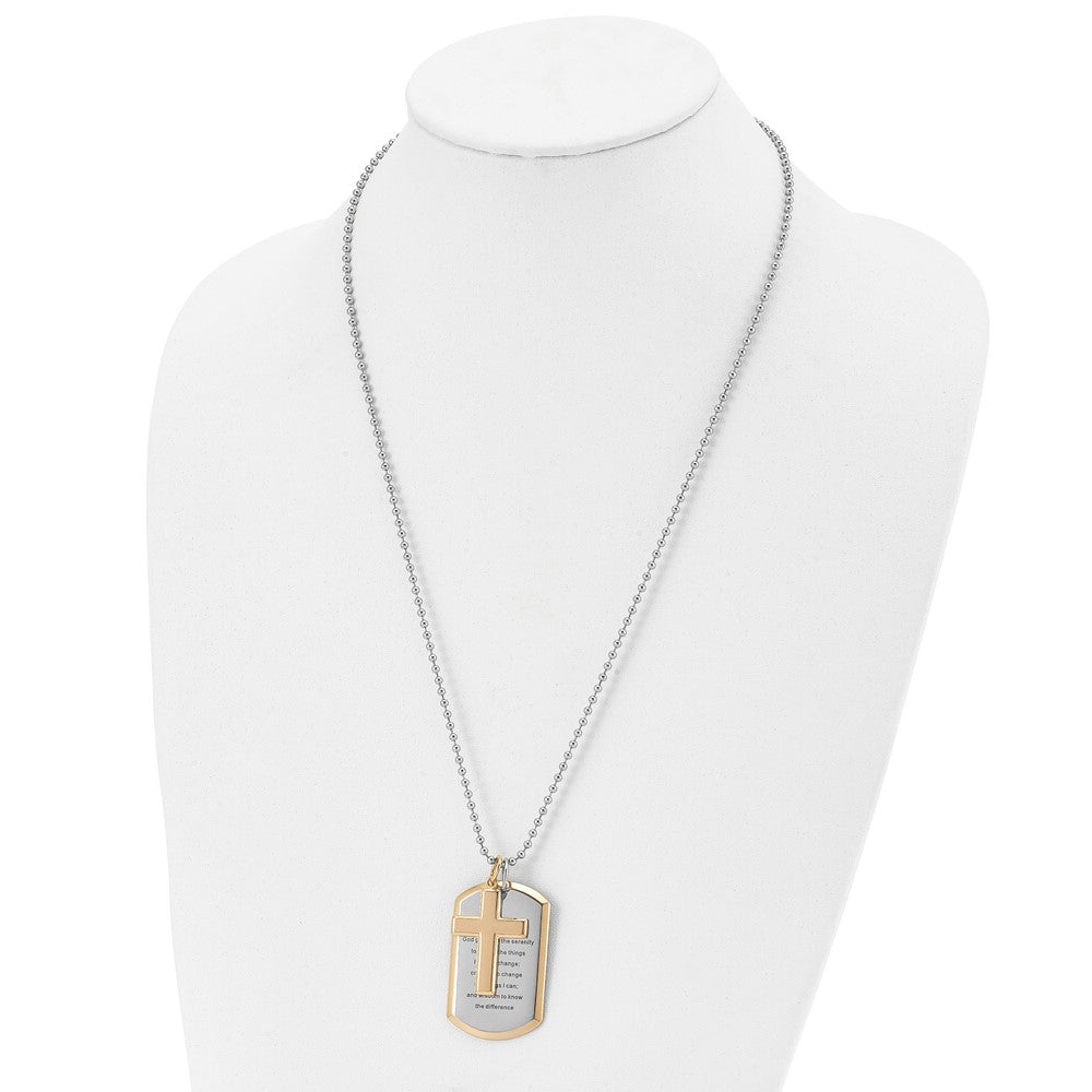 Stainless Steel Polished Yellow IP-plated 2 Piece Serenity Prayer Necklace