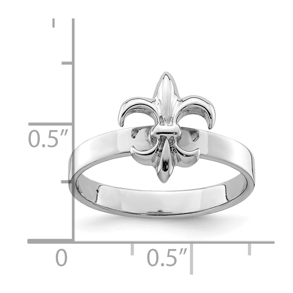 Sterling Silver Rhodium-plated 3mm Fleur De Lis Ring