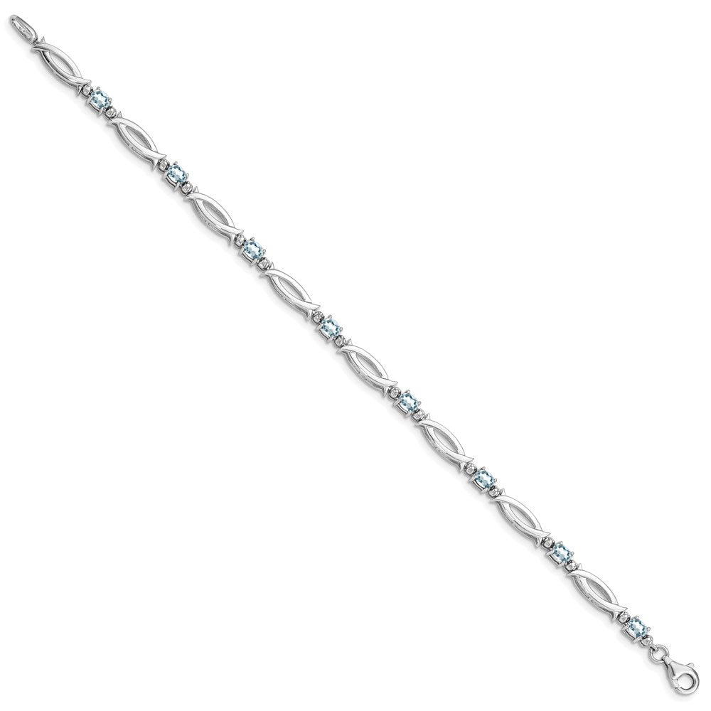Sterling Silver Rhodium-plated Aquamarine and Diamond Bracelet 7 inches