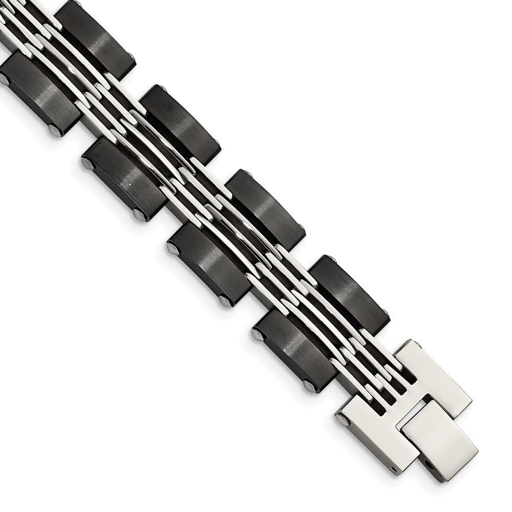 Stainless Steel Brushed and Polished Black IP-plated 8in Bracelet 8 inches