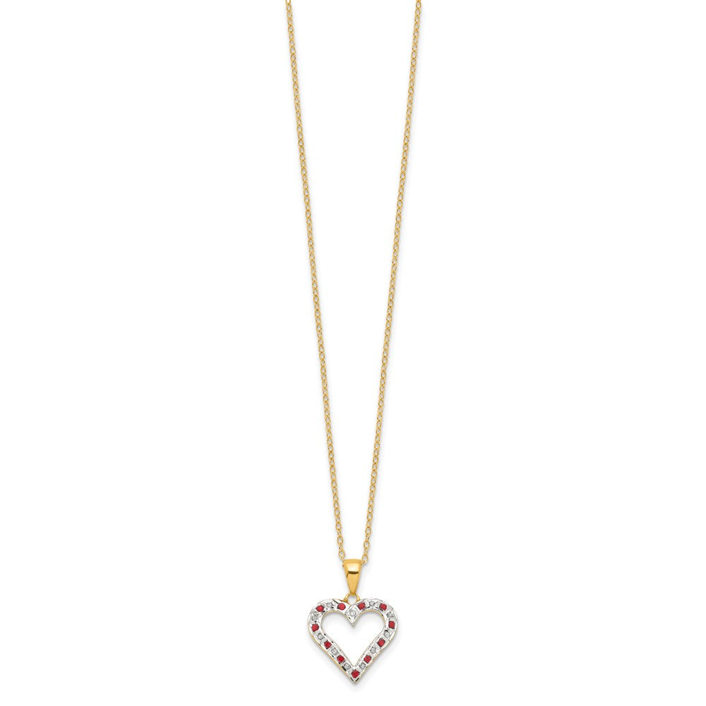 Diamond Fascination Diamond Mystique Sterling Silver 18K Gold-plated Diamond and Ruby Heart 18 Inch Necklace 36 Inches