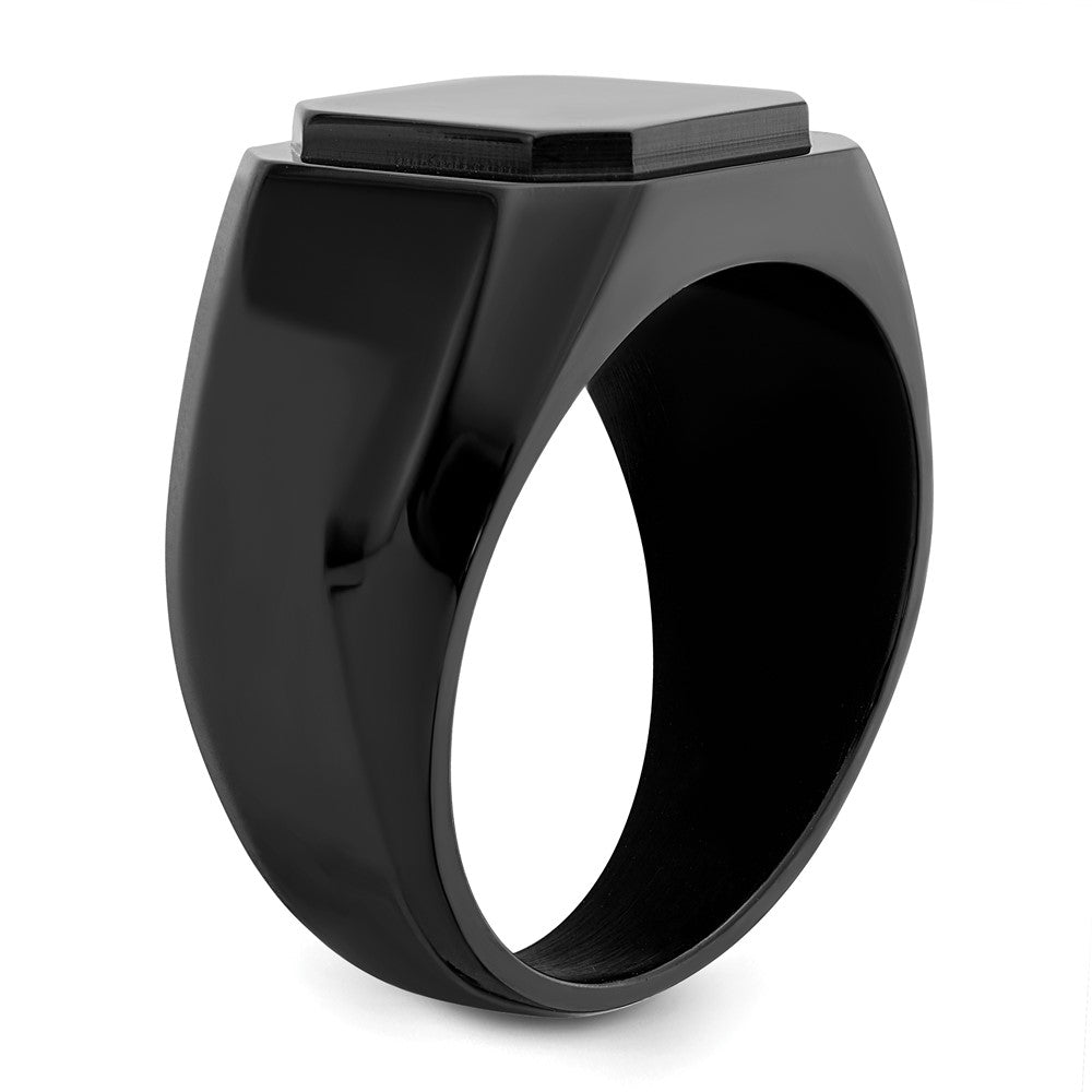 Stainless Steel Polished Black IP-plated Signet Ring Size - 12