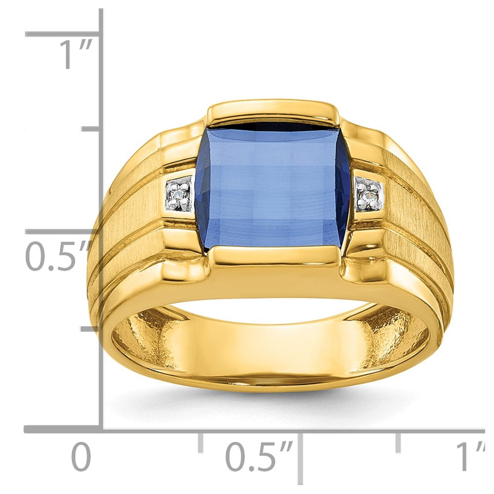 14k IBGoodman Men's Created Sapphire and Diamond Complete Ring