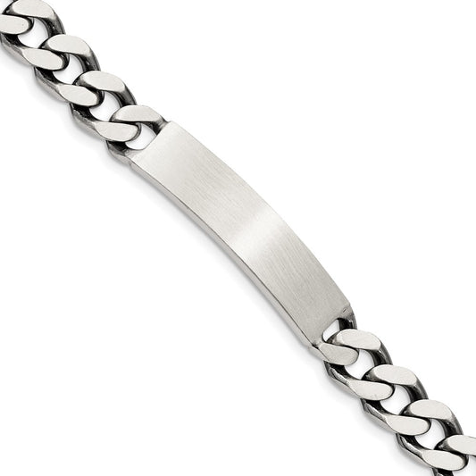 Sterling Silver 7inch Engraveable Antiqued Curb Link ID Bracelet 7 inches